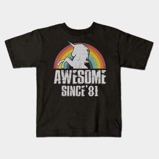 38th Birthday Gift Awesome Since 1981 Unicorn Vintage Kids T-Shirt